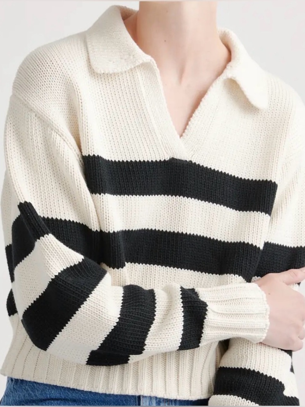 QUINCE 100% Organic Cropped Cotton Polo Sweater - NWT